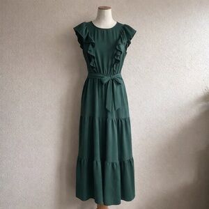 SHEIN Clasi Emerald Green Ruffle Maxi Dress Size M 6 Stretch Polyester